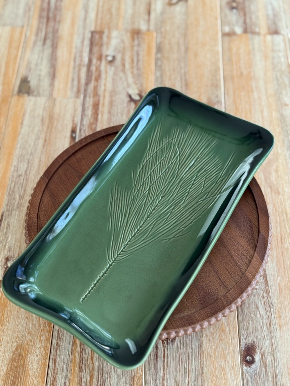 Vintage Kay Wayne Signed Studio Art Green Platter